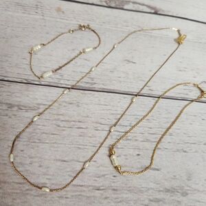Delicate Gold Pearl Station Necklace and Bracelet Set